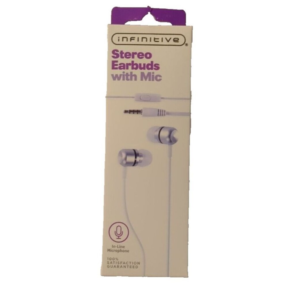 NIP Infinitive Stereo Earbuds With In-Line Microphone 3.5mm Aux Jack NEW